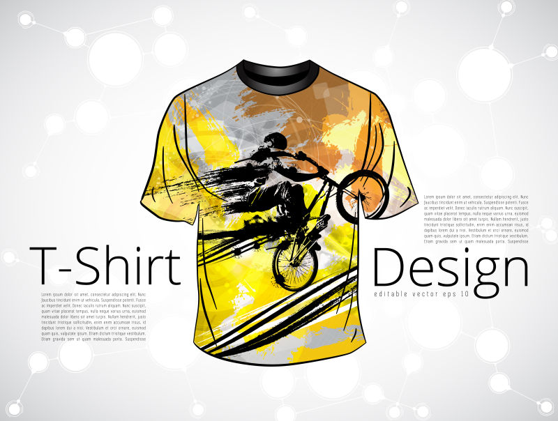 黄色T恤自行车运动印花矢量图