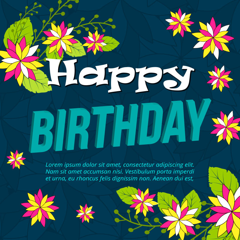 鲜花图案的生日贺卡矢量设计