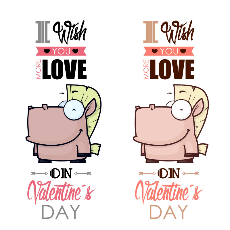 矢量河马元素的情人节贺卡设计