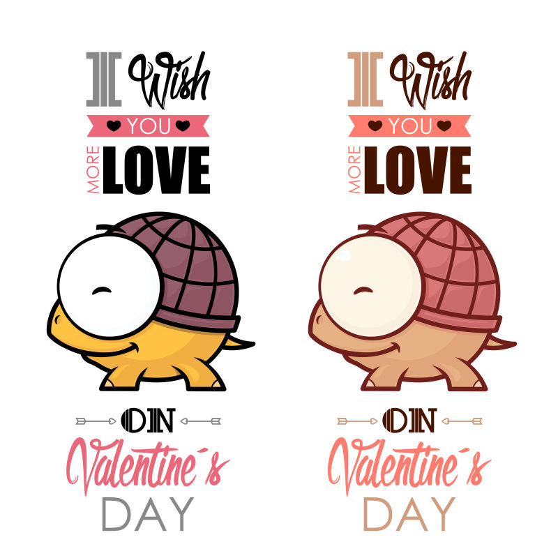 卡通乌龟元素的矢量情人节贺卡设计
