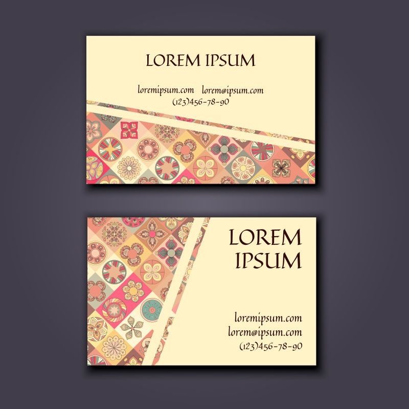 灰色背景下矢量抽象花朵图案几何形状名片设计