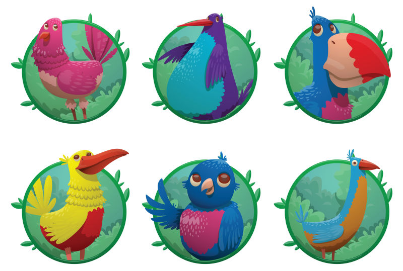 创意矢量各种不同的热带鸟类插图