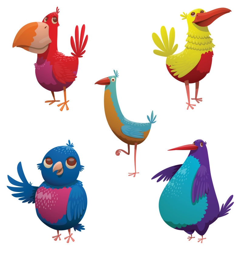 创意矢量卡通热带鸟类插图