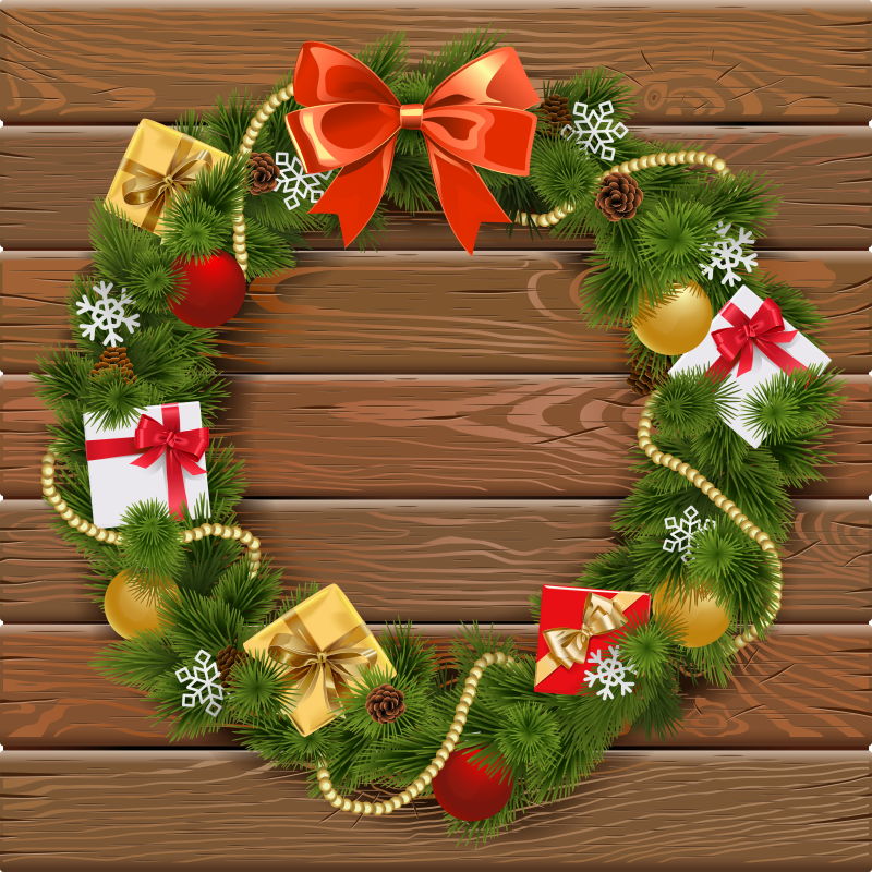 创意矢量房子木板上圣诞花环