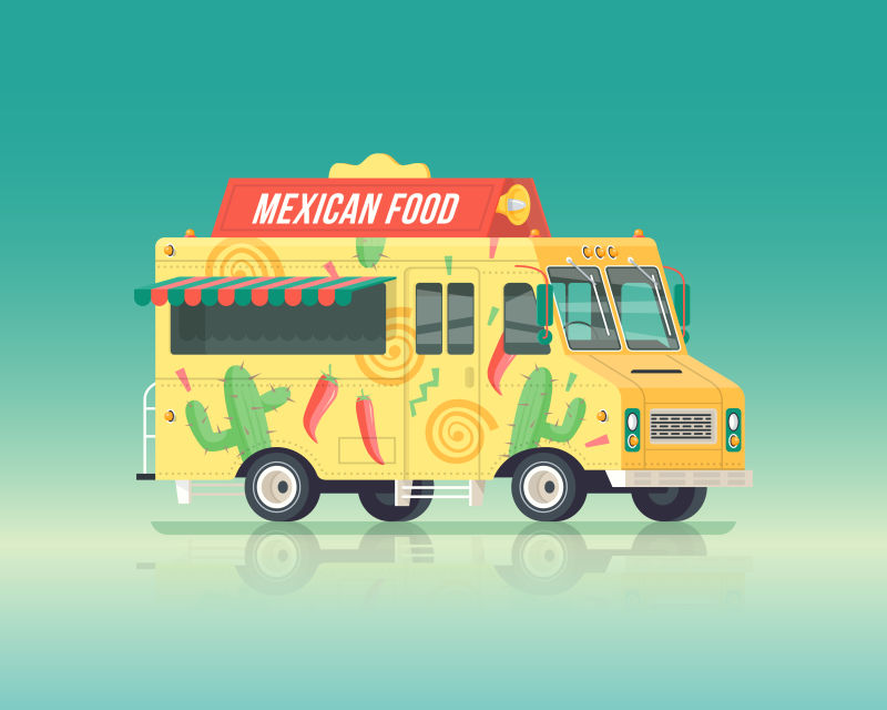 墨西哥食品车矢量插图