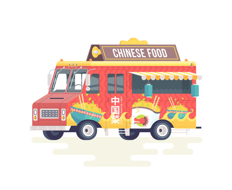 中国食品车矢量插图