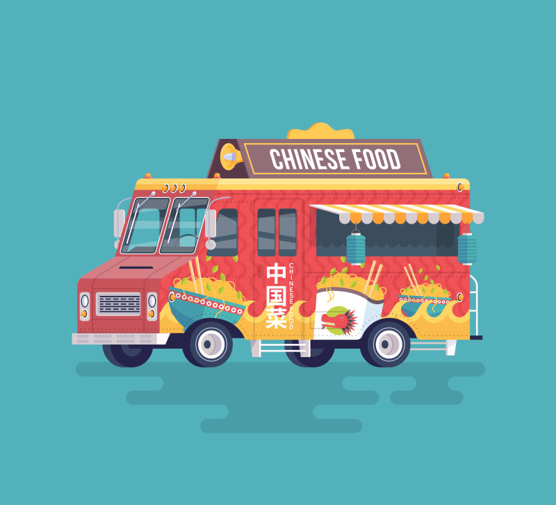 中国食物餐车矢量设计