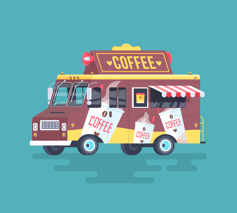 矢量彩色咖啡车插图