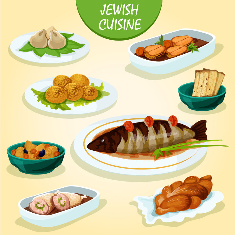 犹太美食矢量插图