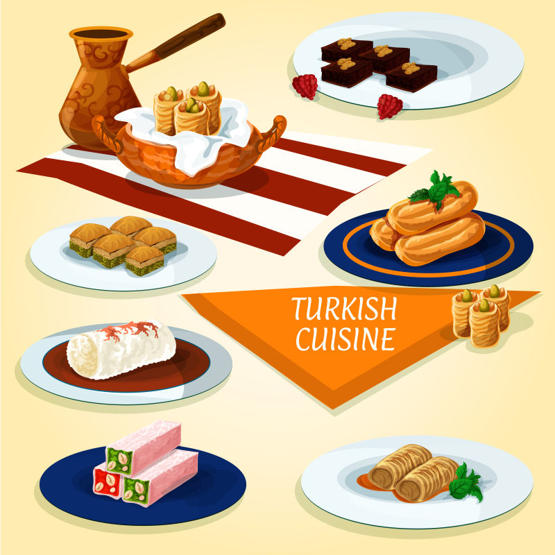 矢量的土耳其美食甜点插图