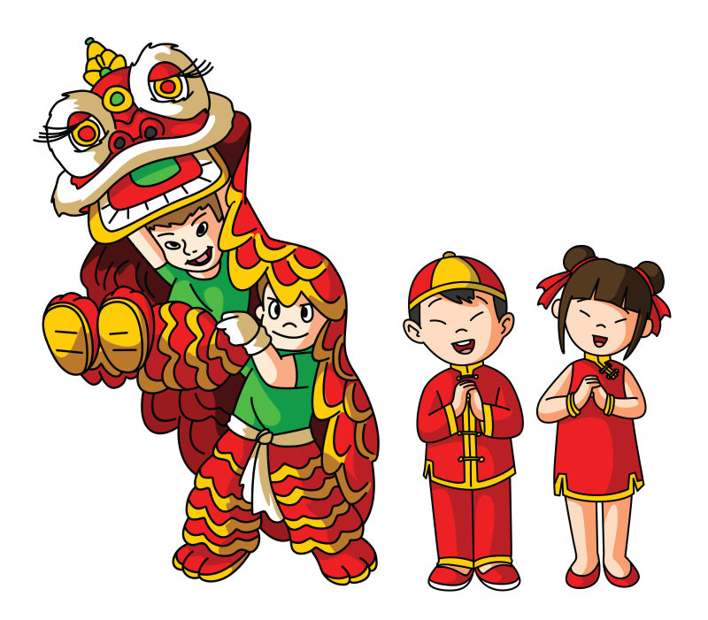 抽象中国舞狮概念的创意插图