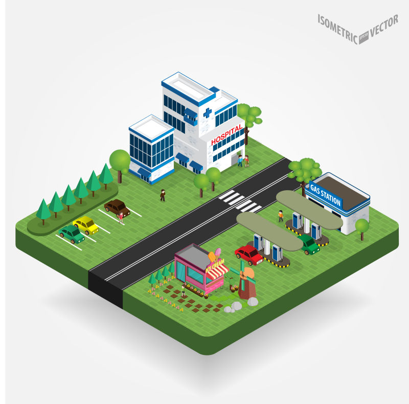 创意矢量组合城市的等距插图