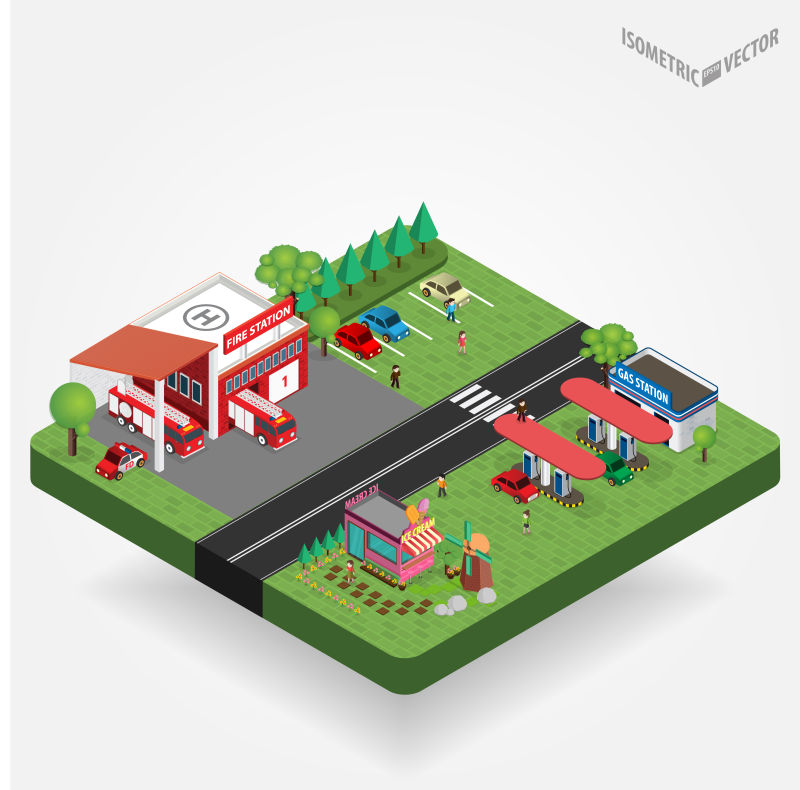 创意矢量等距城市景观插图