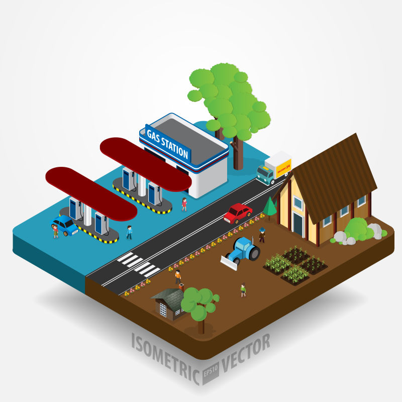  抽象立体城市的矢量等距插图