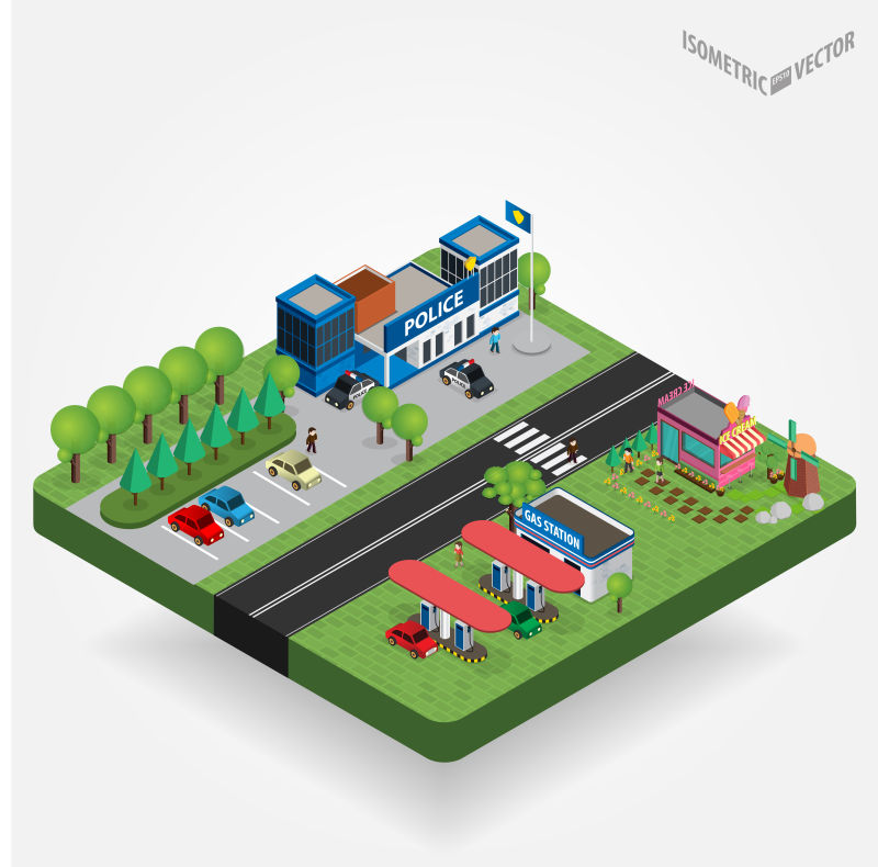 创意矢量都市抽象等距插图