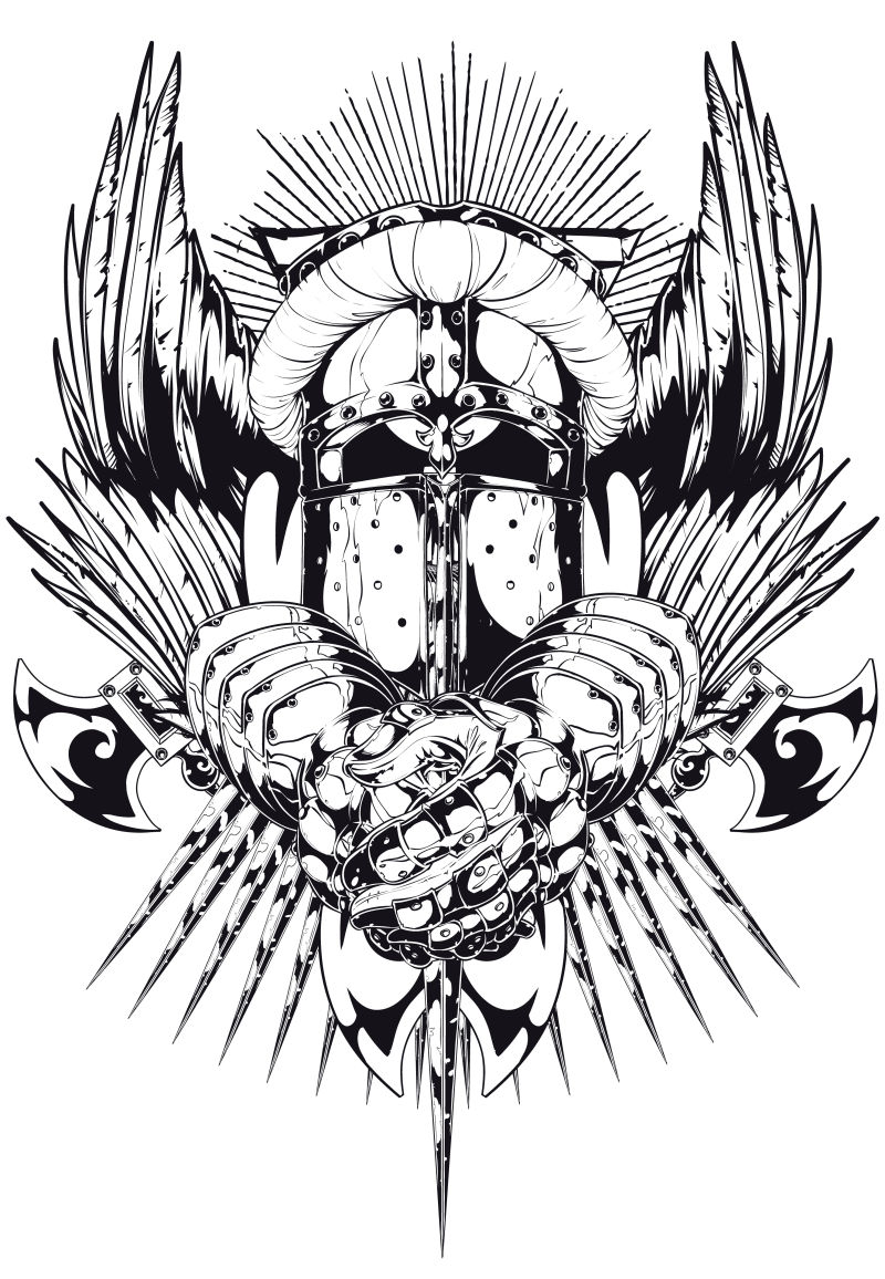 矢量的战士标志插图