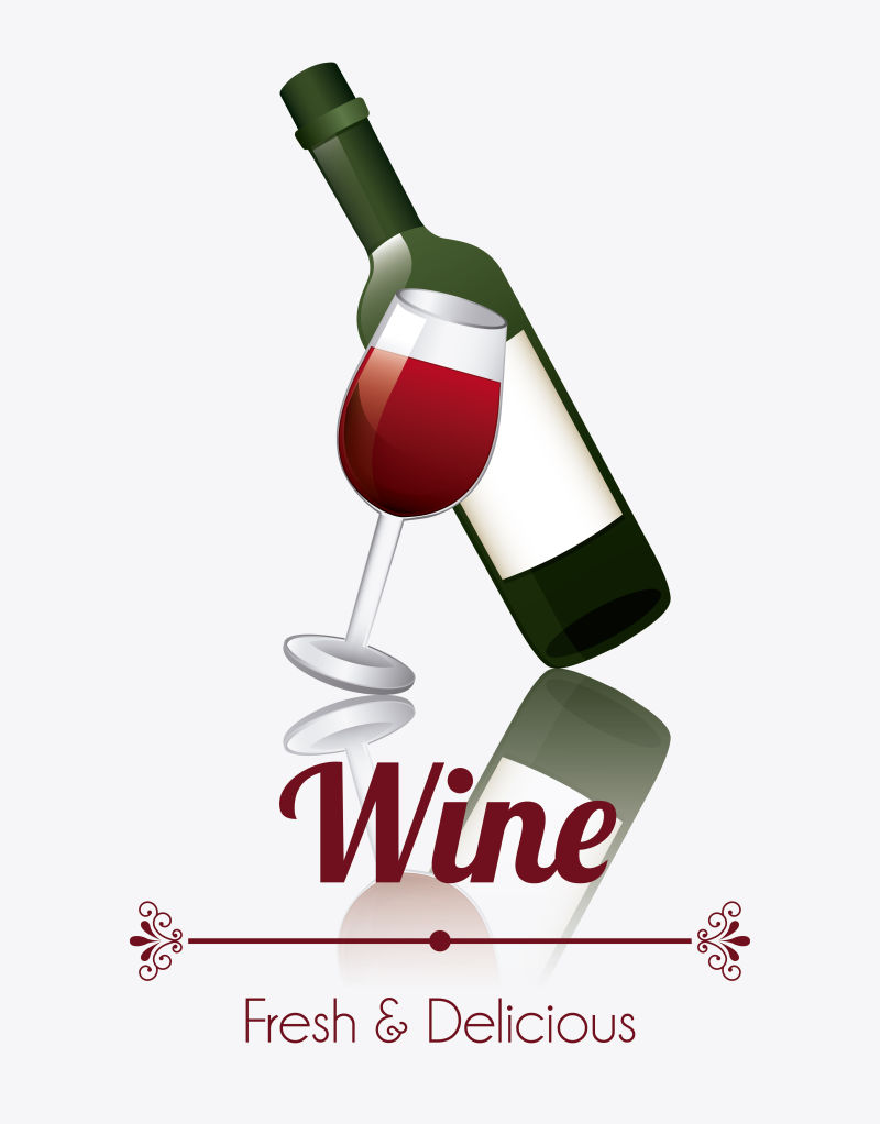 白色背景上的矢量葡萄酒和酒瓶设计