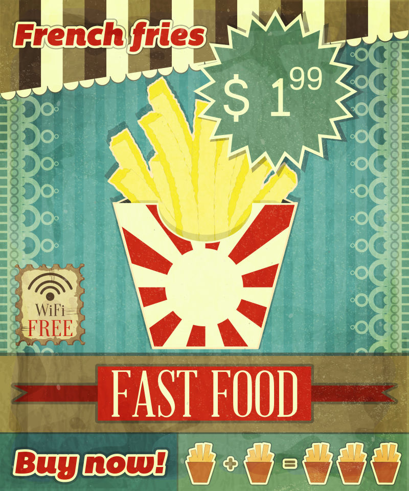 矢量复古薯条元素的菜单海报设计