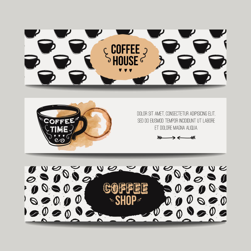矢量咖啡杯的横幅背景