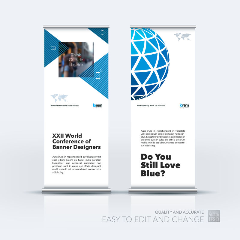 创意矢量蓝色几何现代风格的竖式横幅设计