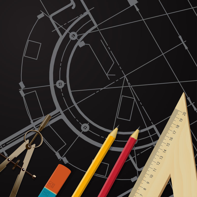 抽象矢量图纸与工具创意插图设计