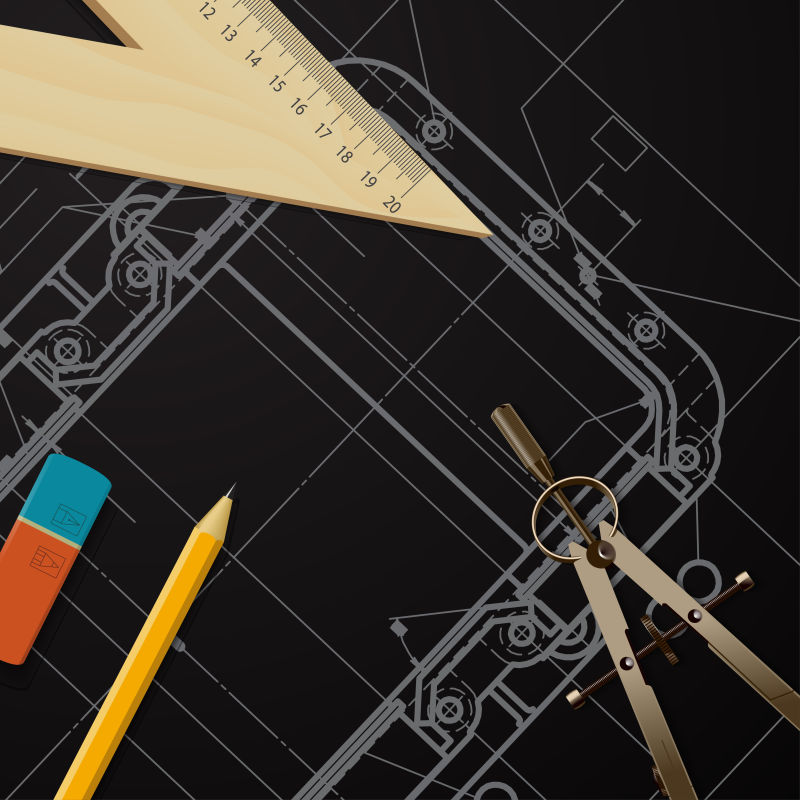 矢量设计图纸与工具抽象插图