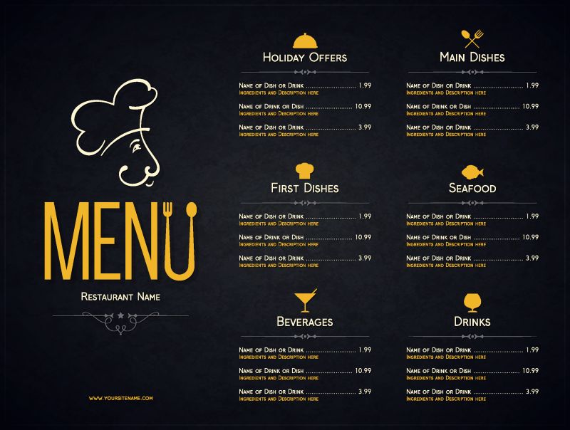 矢量黑色餐厅菜单