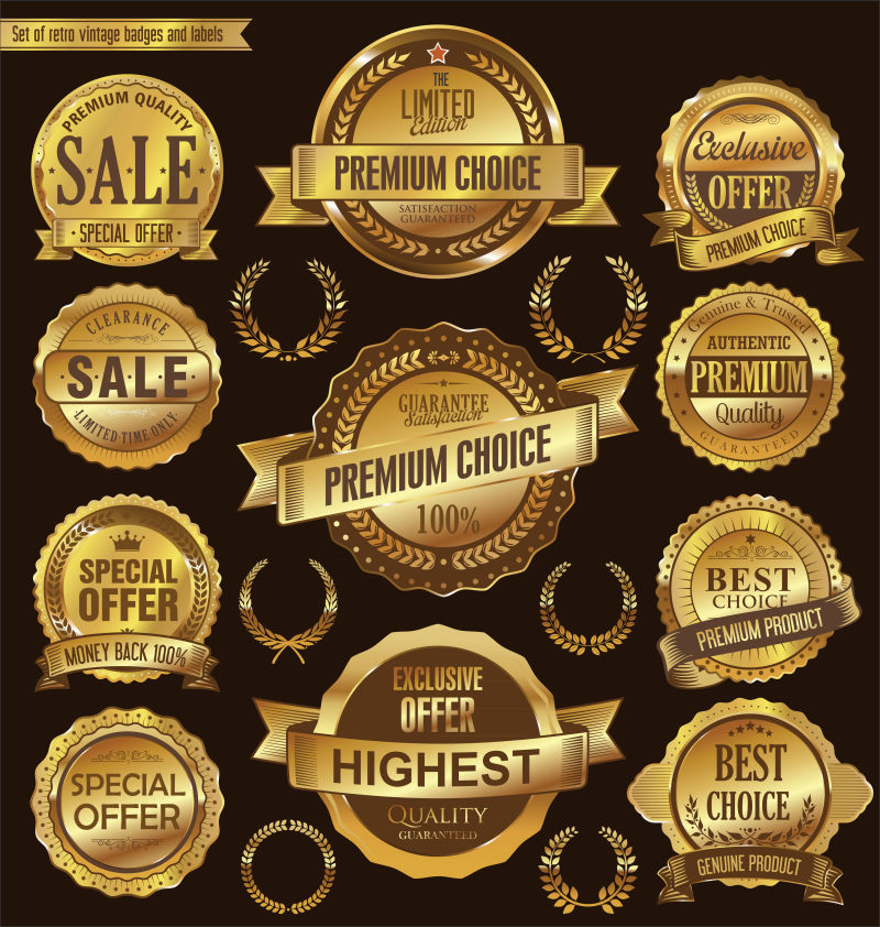 金色豪华标签矢量设计