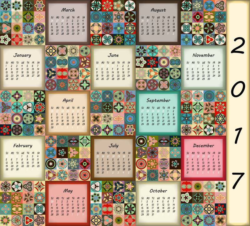 花纹的矢量日历设计