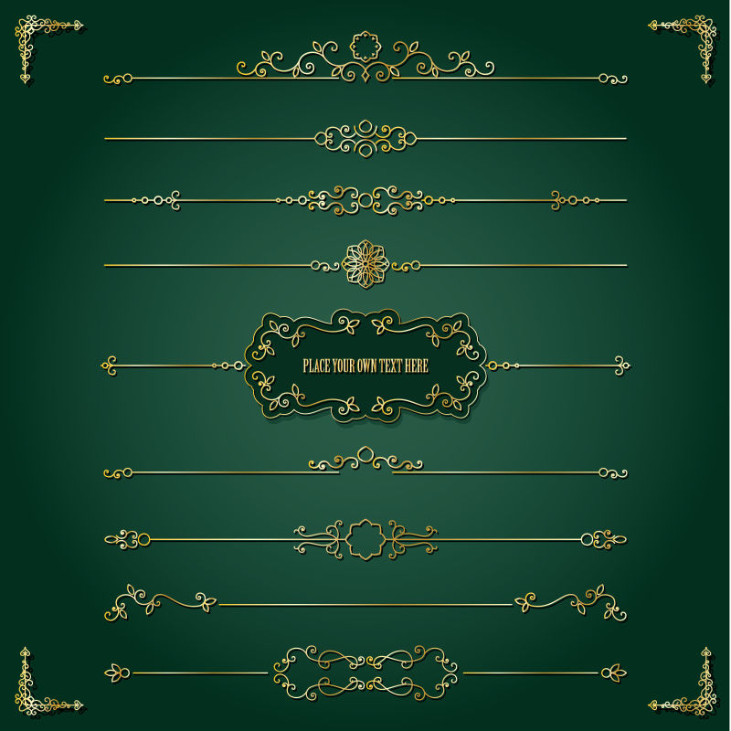 创意绿色背景上的矢量金色标签设计元素