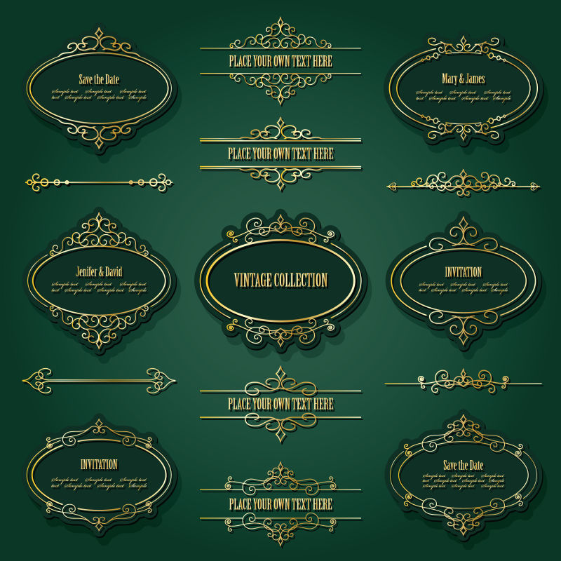 创意矢量古典金色绿色标签设计