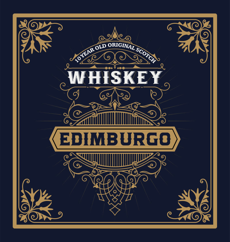 老式的威士忌标签矢量设计