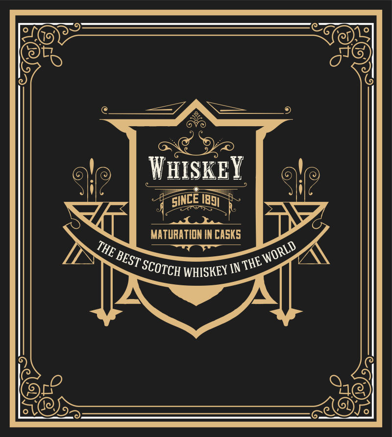 矢量的老式威士忌标签设计