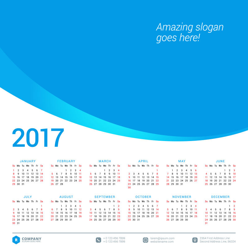 矢量的蓝色图案2017年日历