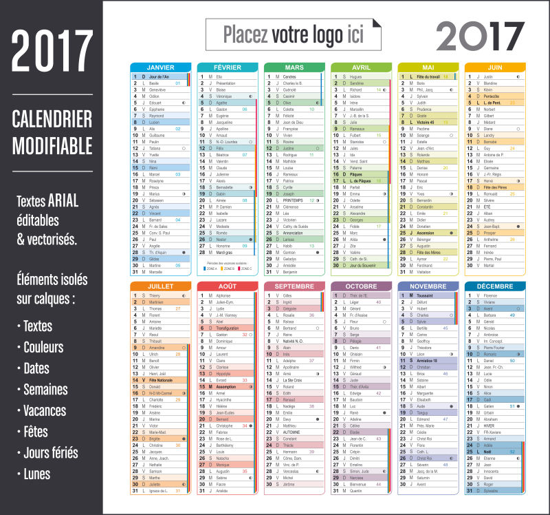 彩色图案的2017日历矢量设计