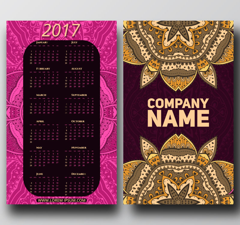 矢量卡通彩绘手绘涂鸦2017年日历