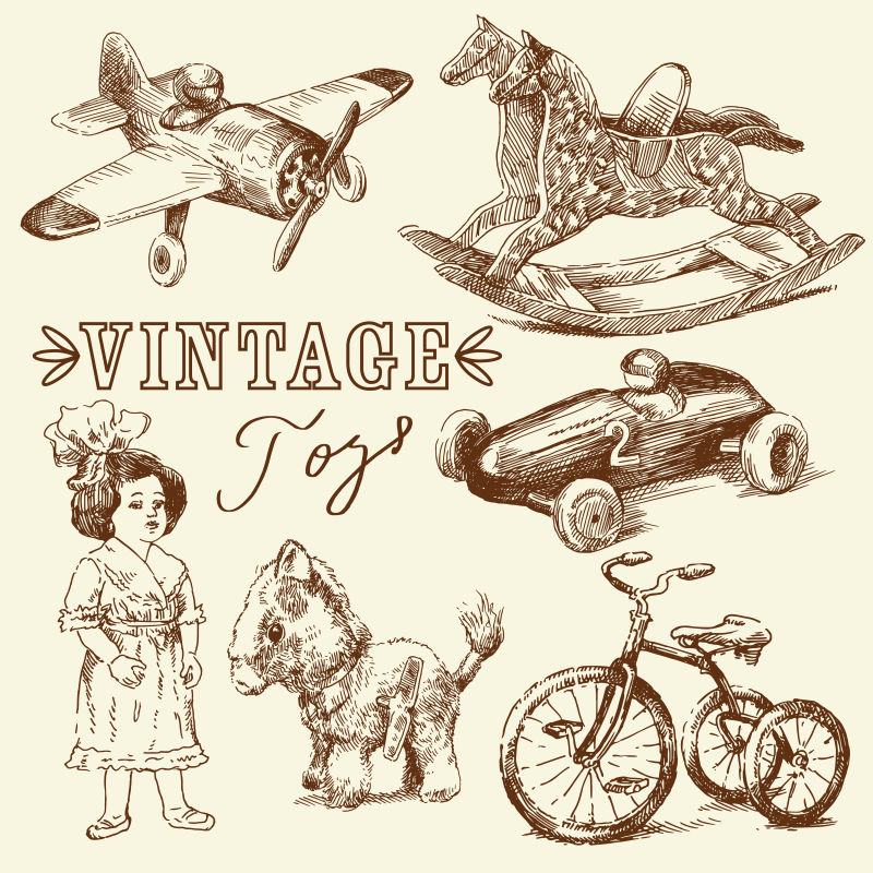 矢量老式卡通玩具插图