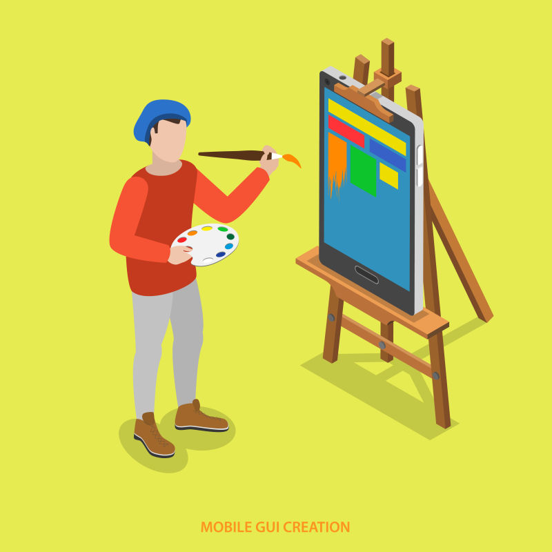 抽象矢量移动画家概念的等距插图