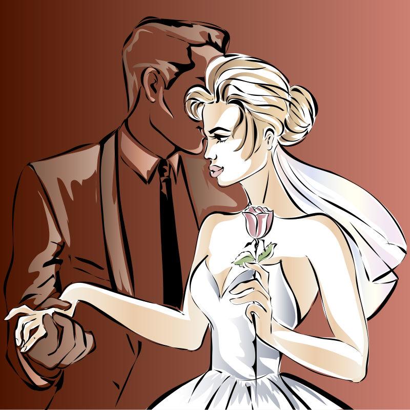 幸福新娘新郎矢量插图