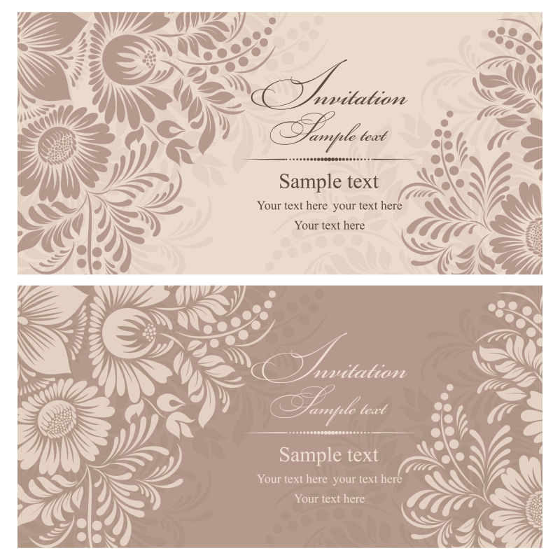 矢量的棕色图案婚礼邀请卡设计