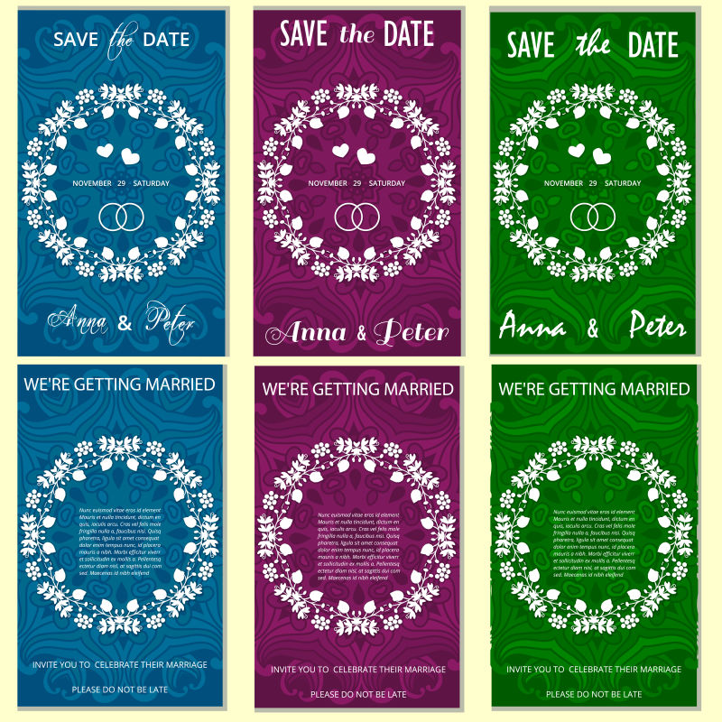 创意矢量现代装饰风格的婚礼请帖设计