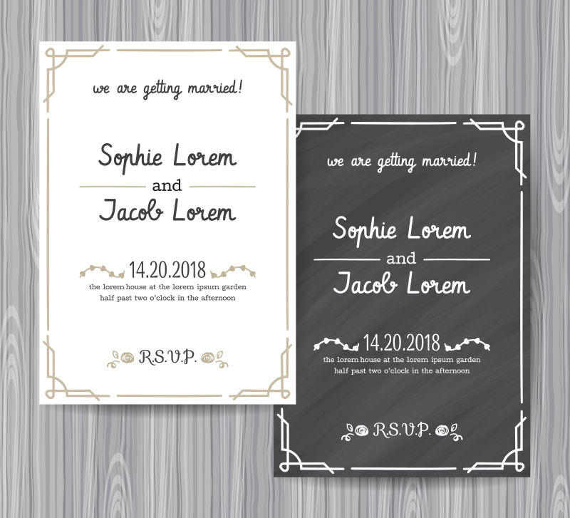 创意矢量装饰风格的婚礼邀请函设计