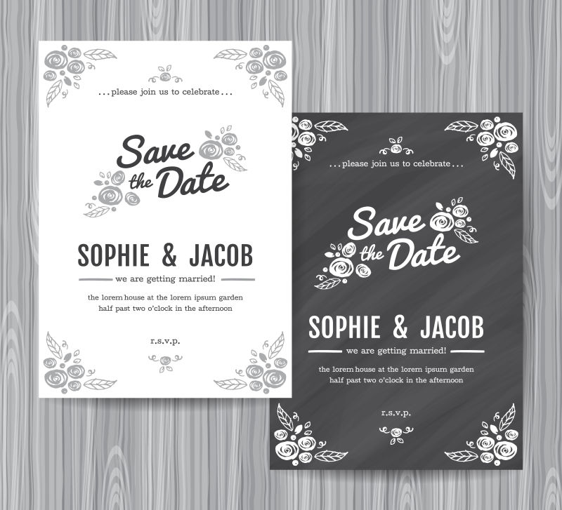 创意矢量手绘风格的婚礼邀请函设计