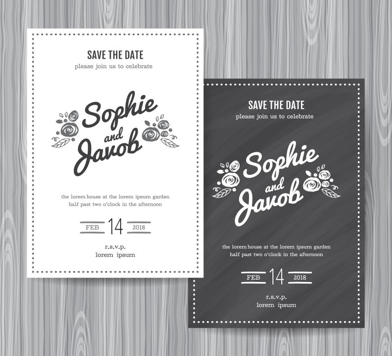 矢量创意黑板风格的婚礼邀请函设计
