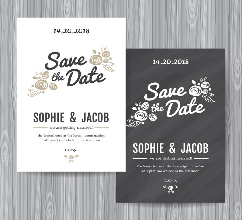 创意矢量现代风格的婚礼装饰邀请函设计