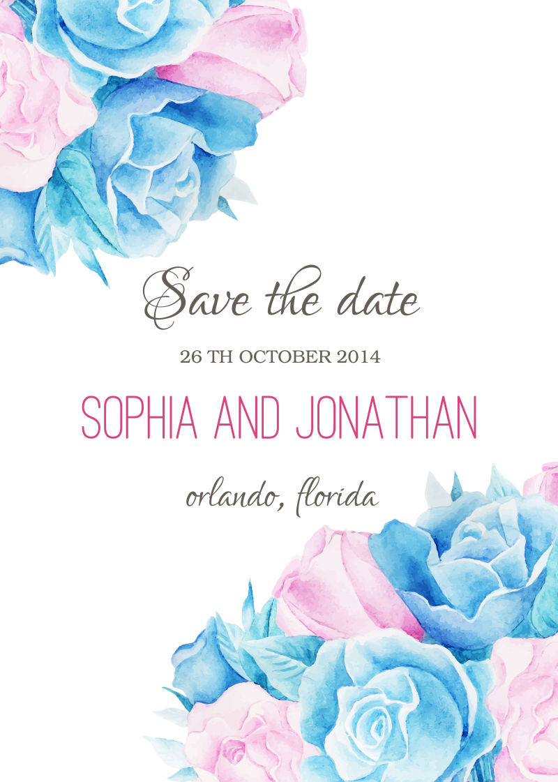 水彩花卉图案婚礼贺卡矢量设计