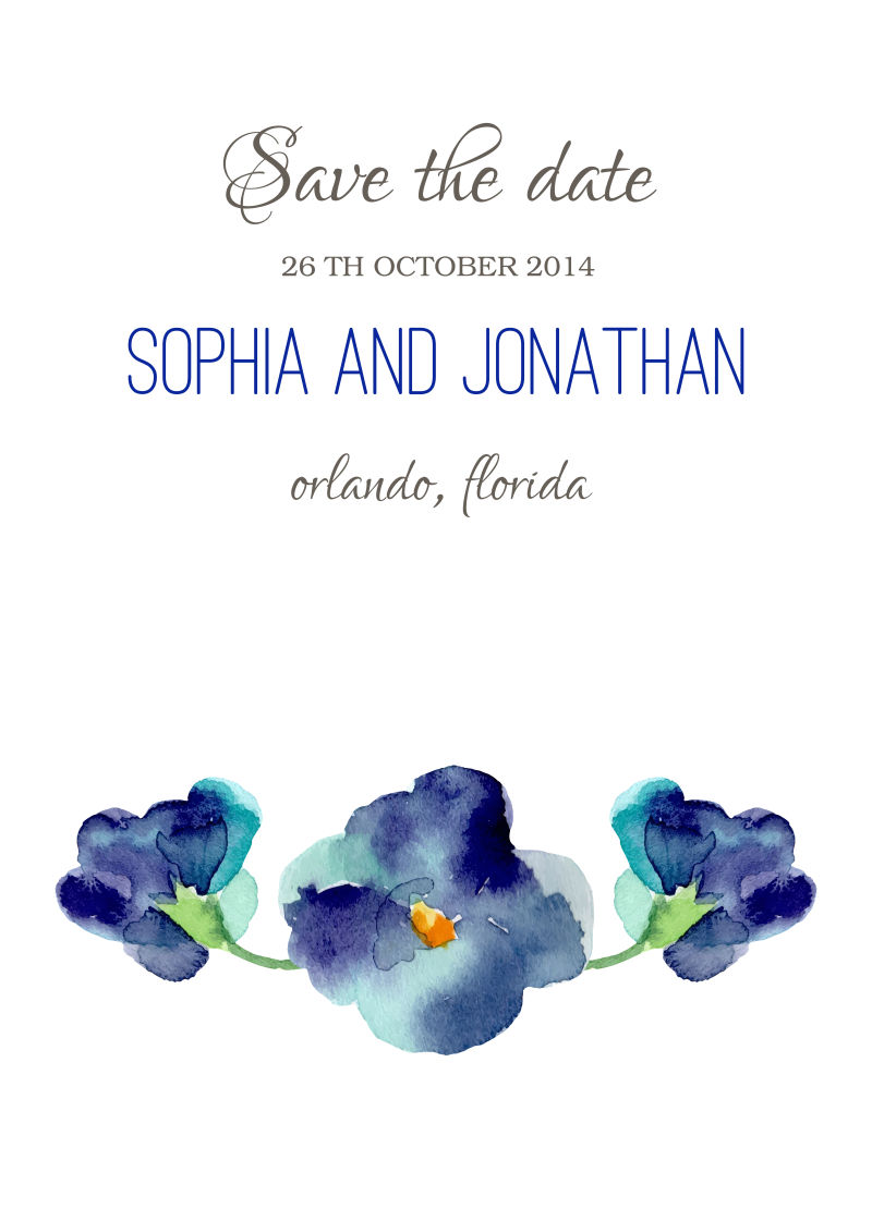 矢量水彩花卉图案婚礼贺卡设计