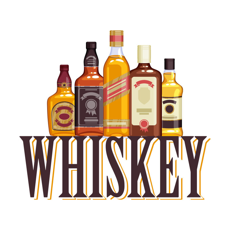 创意矢量抽象威士忌酒瓶元素的插图