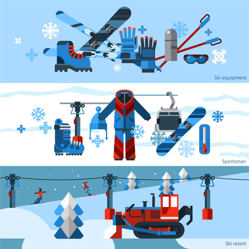 创意矢量冬季滑雪主题的横幅设计