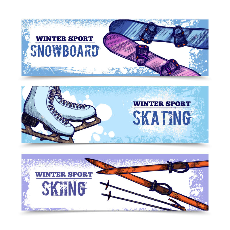 抽象矢量冬季滑雪元素的创意横幅设计